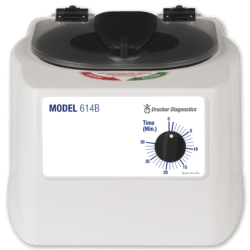 Model 614B Centrifuge Front View of White Product, Drucker Diagnostics, Made in the USA