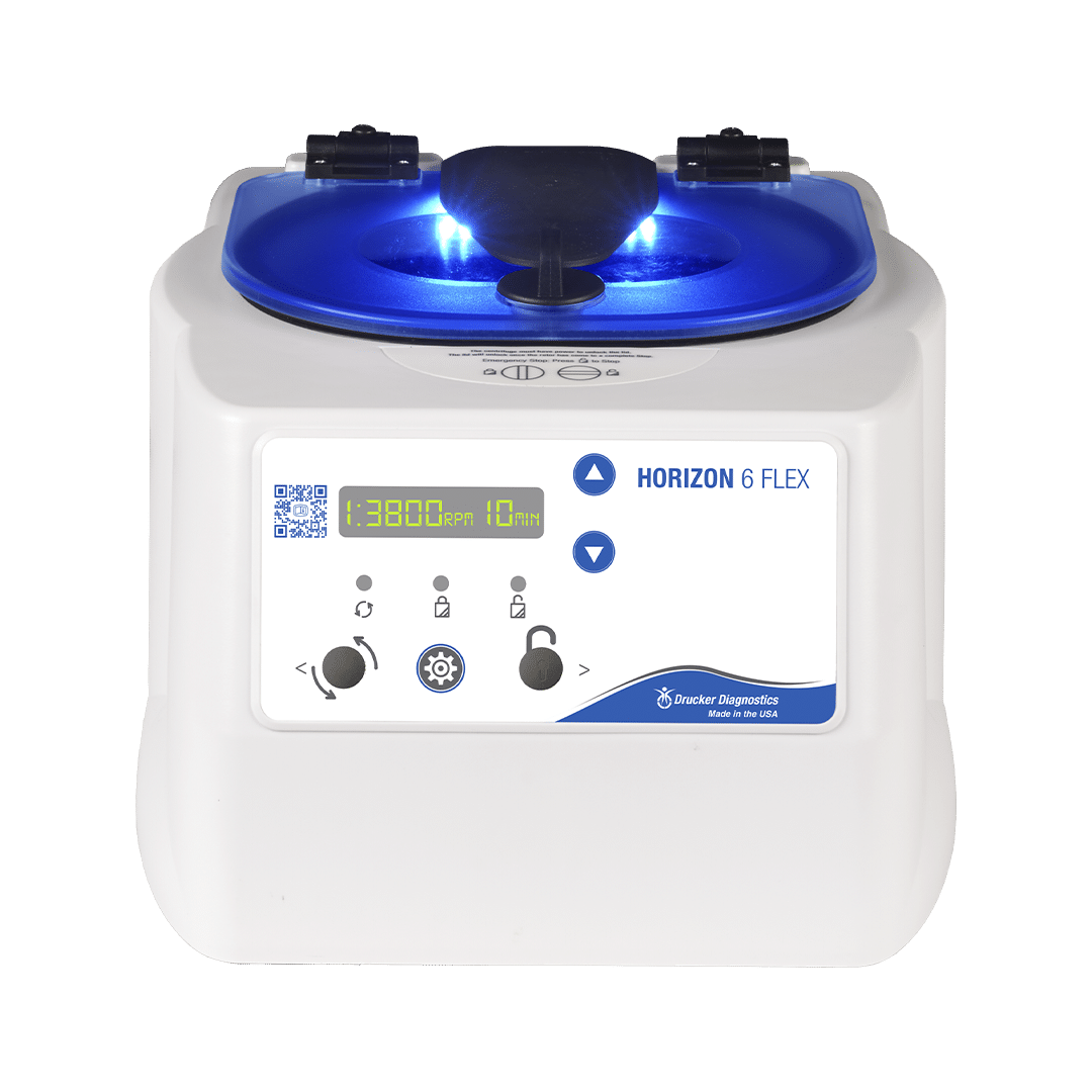 The adjustable centrifuge HORIZON 6 Flex, with digital display and indicator lights illuminated