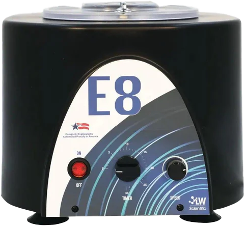 The TrueBond animal health centrifuge shows its digital display and status tracker lid lighting illuminated