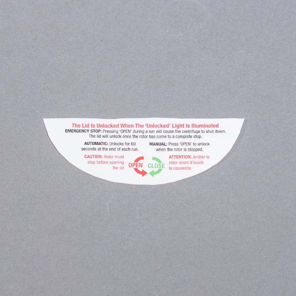 Open/Close Label for 642E & 642M Centrifuges | Drucker